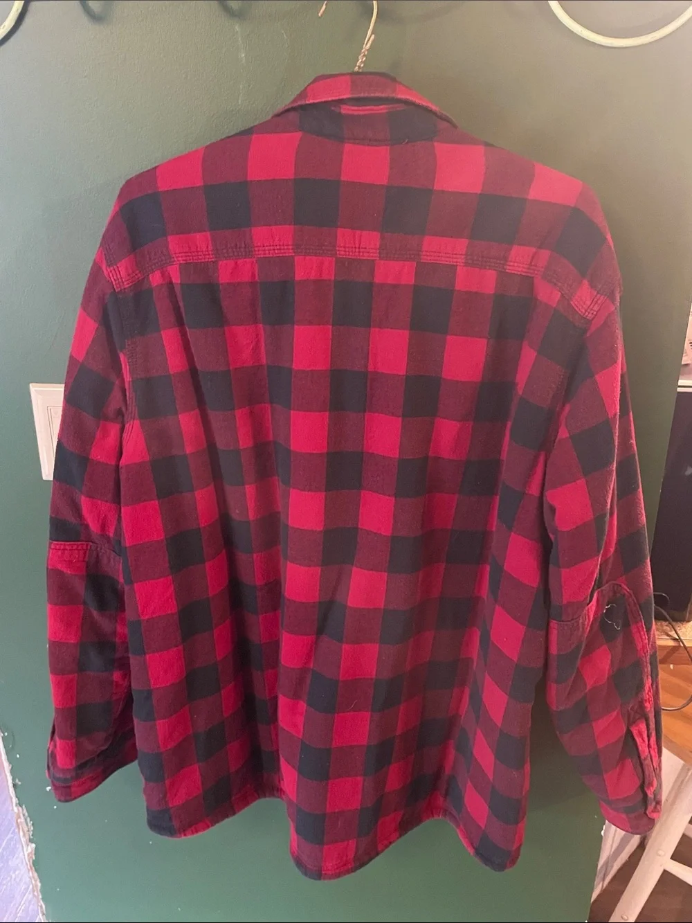 Vintage L.L. Bean Red & Black Buffalo Plaid Sherpa-Lined Shirt Jacket Size XL-R